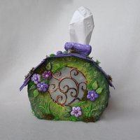Handmade purple Fairy house tissue box cover