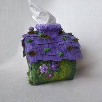 Handmade purple Fairy house tissue box cover