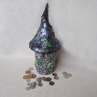 Purple fairy house Piggy Bank