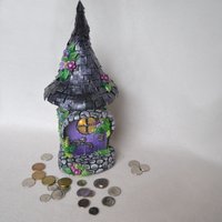 Purple fairy house Piggy Bank