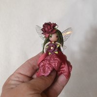 3" Burgundy Christmas flower Fairy Doll