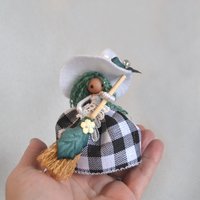 White Buffalo Plaid Wee Kitchen Witch