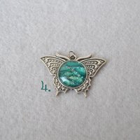 Butterfly pendant - Zebra, Green and pastel Rainbow Faux stones