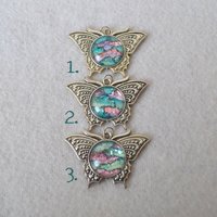 Butterfly pendant - Zebra, Green and pastel Rainbow Faux stones