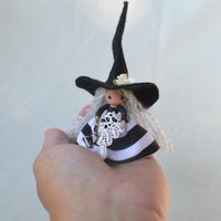 Tiny kitchen witch doll with pet