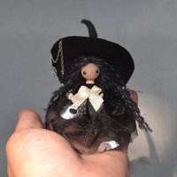 Tiny kitchen witch doll with pet