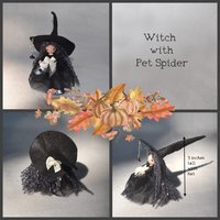 Tiny kitchen witch doll with pet