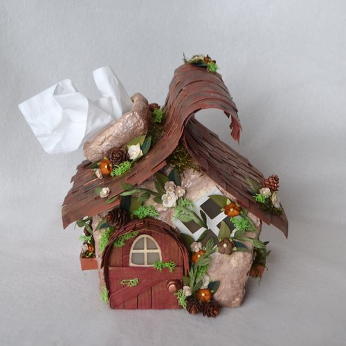 Whimsical Rustic Fairy house tissue box cover