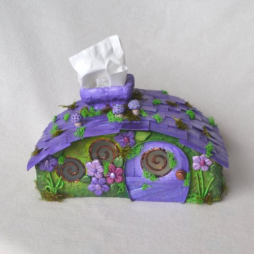 Purple fairy house Tissue Box Cover 
