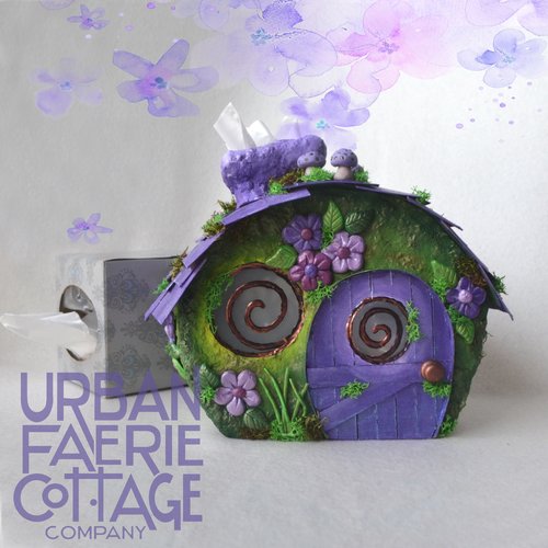 Handmade purple Fairy house tissue box cover