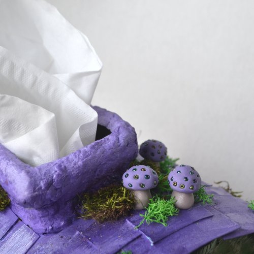 Handmade purple Fairy house tissue box cover