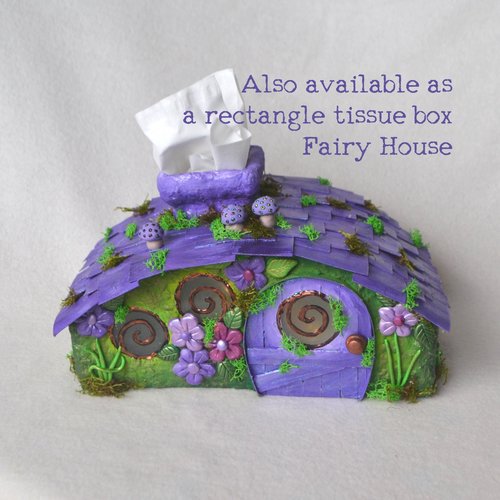 Handmade purple Fairy house tissue box cover