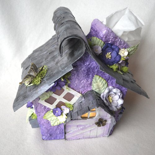 Rustic Purple Fairy House Tissue Box Cover