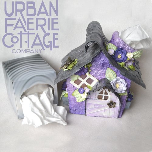 Rustic Purple Fairy House Tissue Box Cover