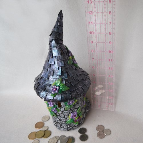 Purple fairy house Piggy Bank