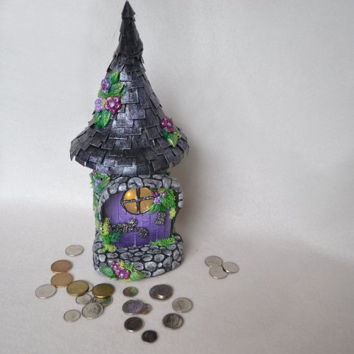 Purple fairy house Piggy Bank