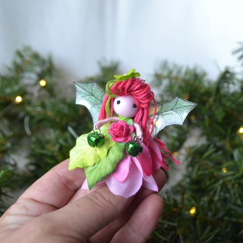 Pink Christmas fairy doll ornament