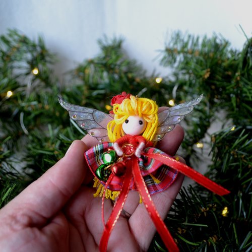 Red Plaid Christmas Fairy Ornament