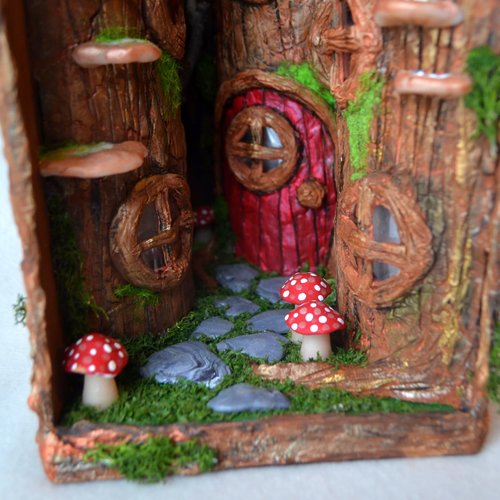 3 tree Fairy House Light up book nook