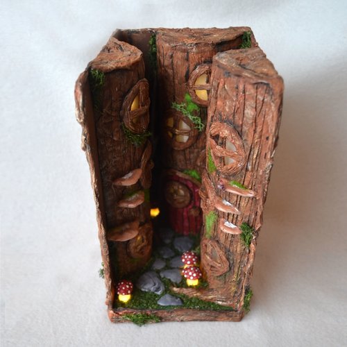 3 tree Fairy House Light up book nook