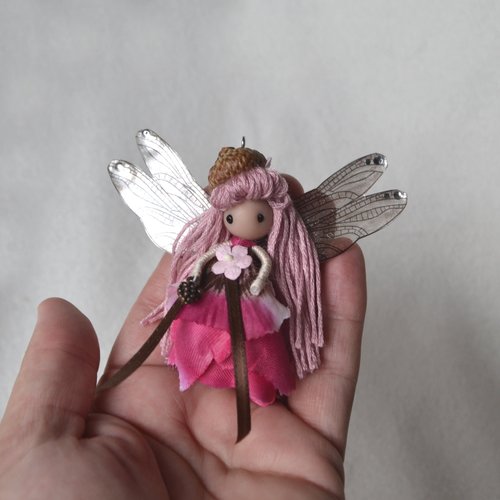 2.5" Pink acorn Autumn flower fairy doll