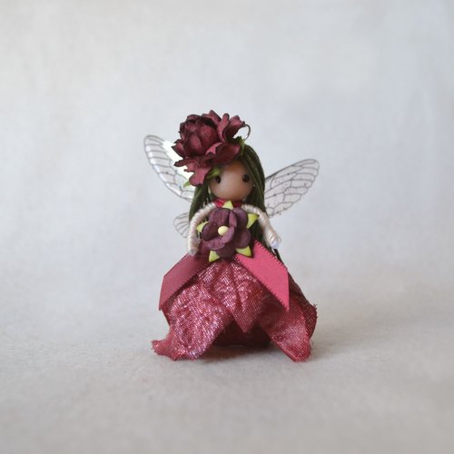 3" Burgundy Christmas flower Fairy Doll