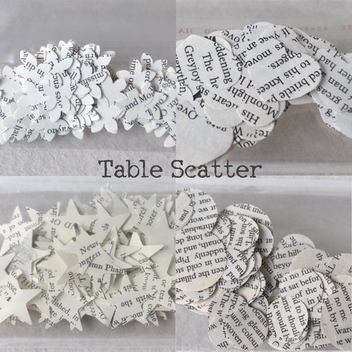 book page confetti rustic table scatter