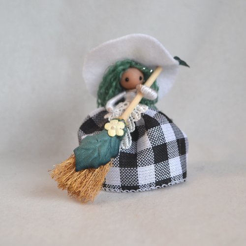 White Buffalo Plaid Wee Kitchen Witch