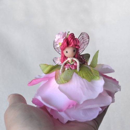 Dark Pink Rose fairy doll ornament