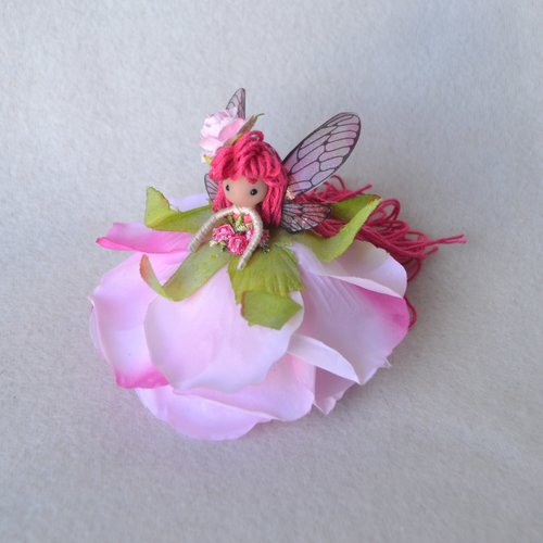 Dark Pink Rose fairy doll ornament