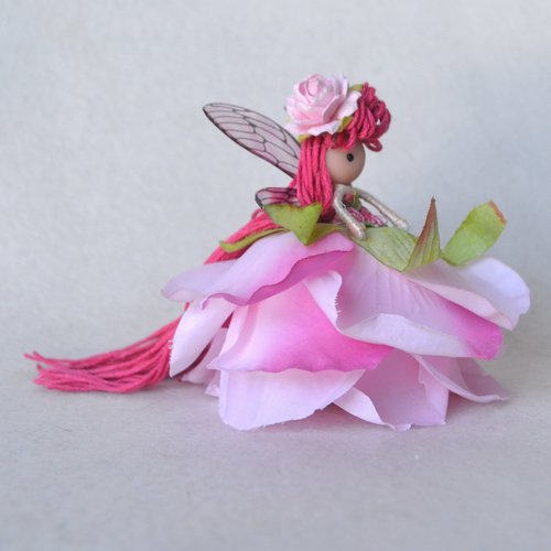 Dark Pink Rose fairy doll ornament