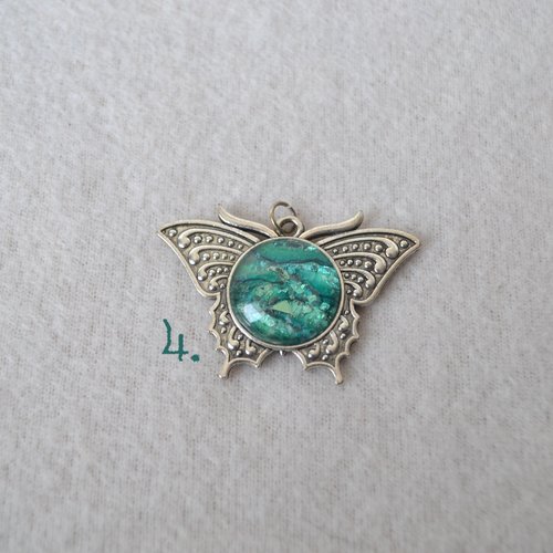 Butterfly pendant - Zebra, Green and pastel Rainbow Faux stones