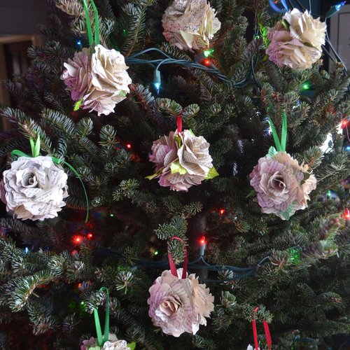 Christmas Book page Rose ball ornament