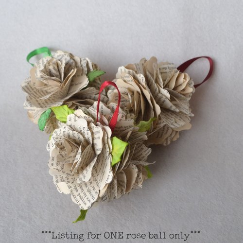 Christmas Book page Rose ball ornament