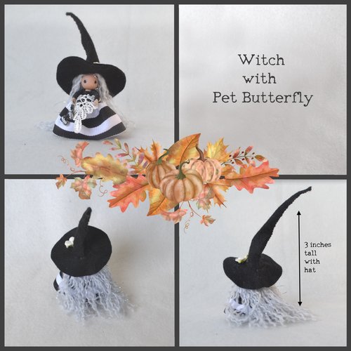 Tiny kitchen witch doll with pet