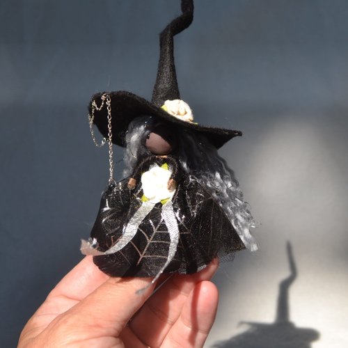 Tiny kitchen witch doll with pet