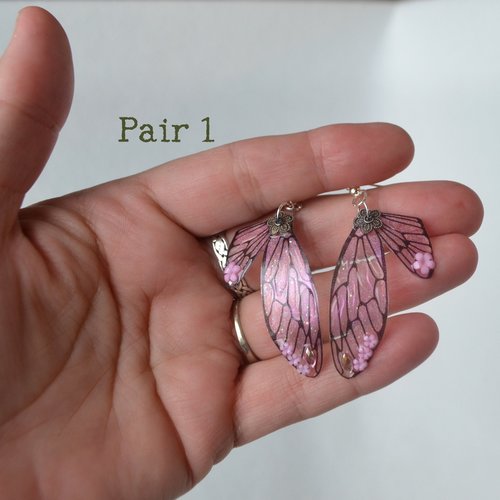 Pink Fairy wing earrings