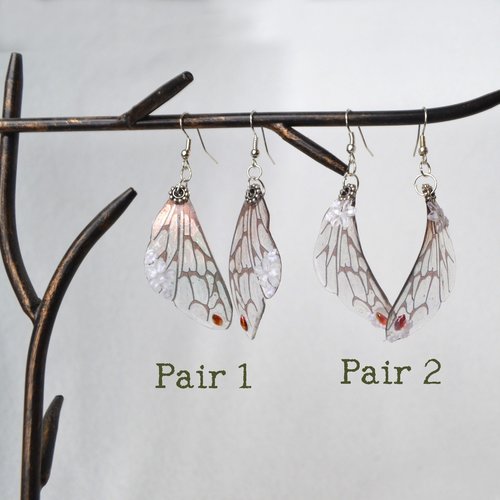 White Fairy wing earrings