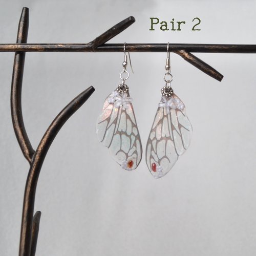 White Fairy wing earrings