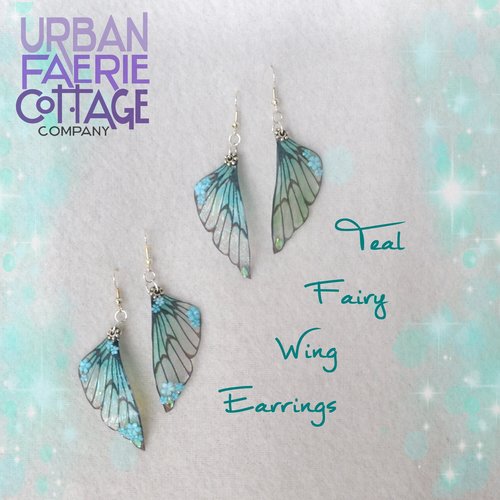Teal Fairy wing earrings