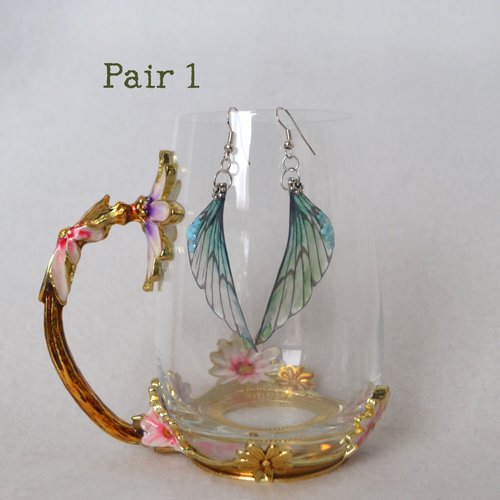 Teal Fairy wing earrings
