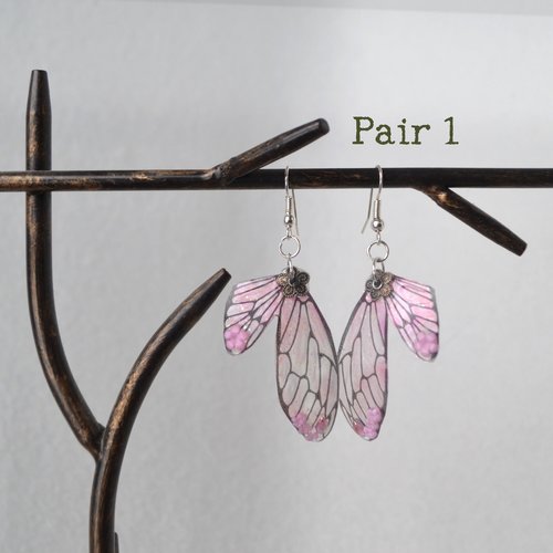 Pink Fairy wing earrings