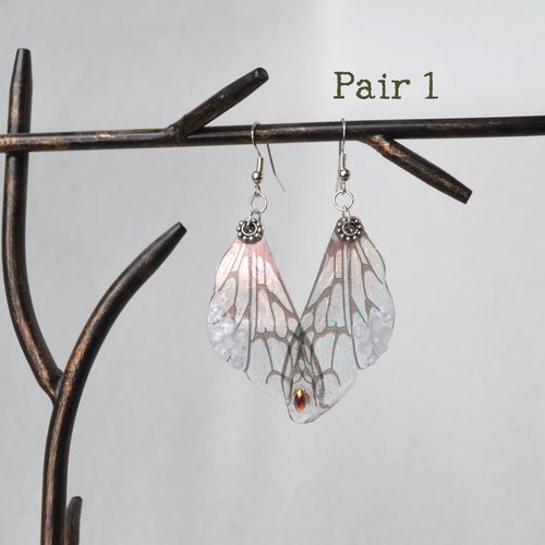 White Fairy wing earrings