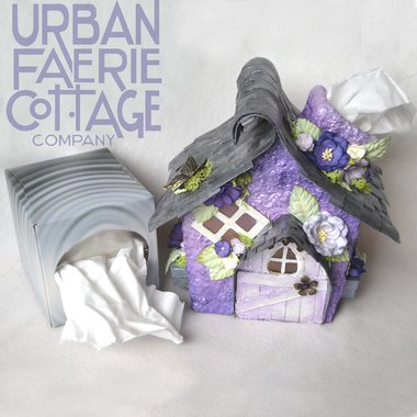 Rustic Purple Fairy House Tissue Box Cover
