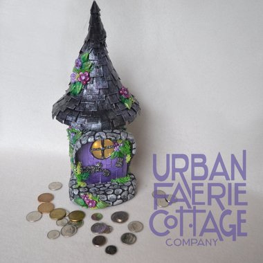 Purple fairy house Piggy Bank