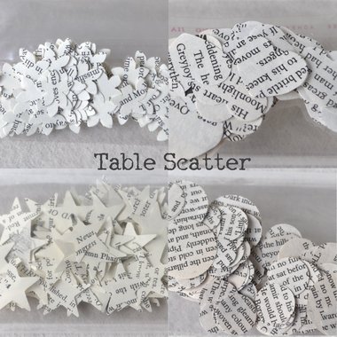 book page confetti rustic table scatter