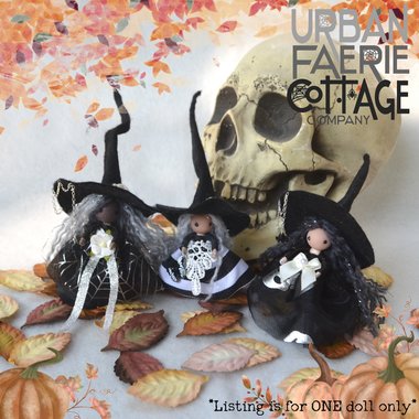 Tiny kitchen witch doll with pet